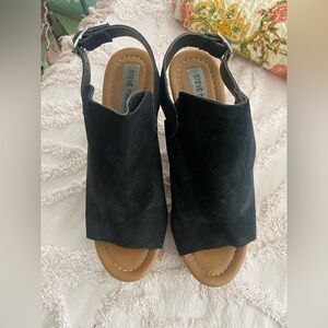 Steve Madden Black Suede Women's Wooden Wedge Heels